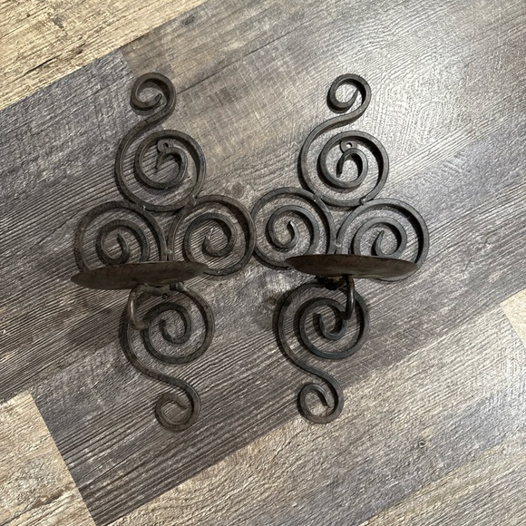 Ornate Black Iron Wall Sconce Set - Picture 1 of 4